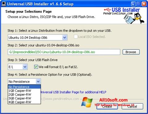 Zrzut ekranu Universal USB Installer na Windows 10