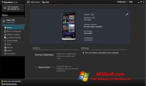 Zrzut ekranu BlackBerry Link na Windows 10