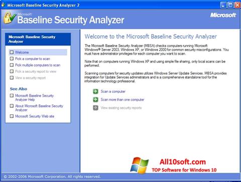 Zrzut ekranu Microsoft Baseline Security Analyzer na Windows 10