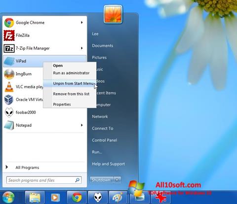 Zrzut ekranu ViStart na Windows 10