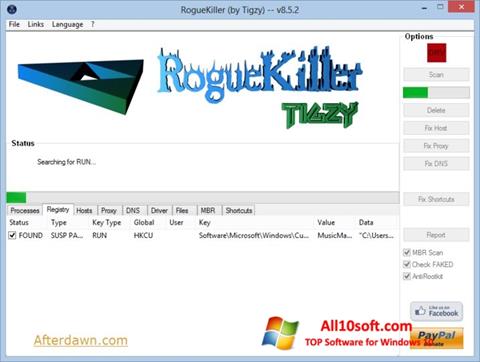 Zrzut ekranu RogueKiller na Windows 10