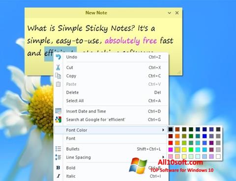 Zrzut ekranu Simple Sticky Notes na Windows 10