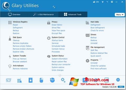 Zrzut ekranu Glary Utilities Pro na Windows 10