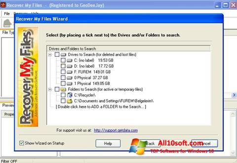 Zrzut ekranu Recover My Files na Windows 10