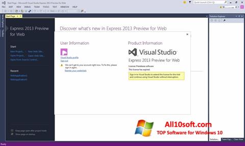 Zrzut ekranu Microsoft Visual Studio na Windows 10