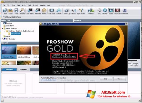 Zrzut ekranu ProShow Gold na Windows 10