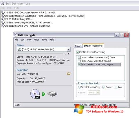 Zrzut ekranu DVD Decrypter na Windows 10