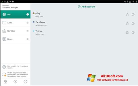 Zrzut ekranu Kaspersky Password Manager na Windows 10