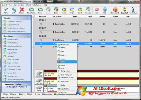 Zrzut ekranu MiniTool Partition Wizard na Windows 10