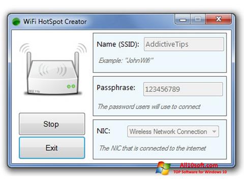 Zrzut ekranu Wi-Fi HotSpot Creator na Windows 10