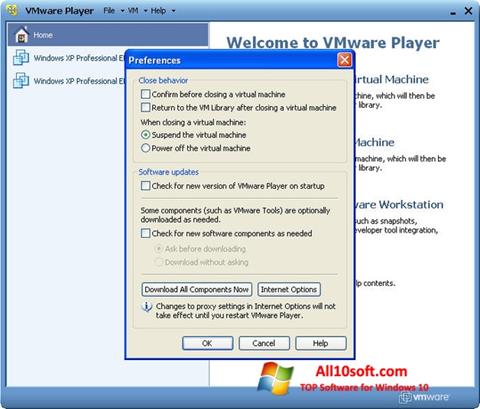 Zrzut ekranu VMware Player na Windows 10