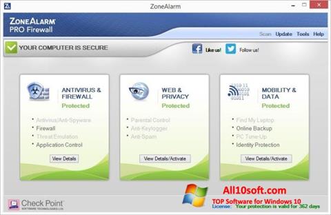 Zrzut ekranu ZoneAlarm Pro na Windows 10