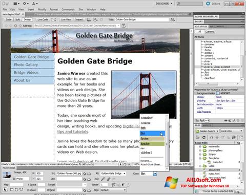 Zrzut ekranu Adobe Dreamweaver na Windows 10