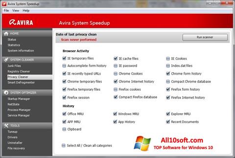 Zrzut ekranu Avira System Speedup na Windows 10