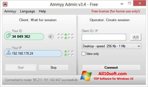 Zrzut ekranu Ammyy Admin na Windows 10