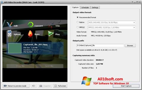 Zrzut ekranu AVS Video Recorder na Windows 10