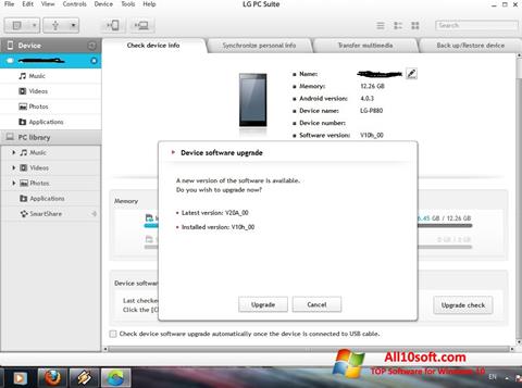 Zrzut ekranu LG PC Suite na Windows 10