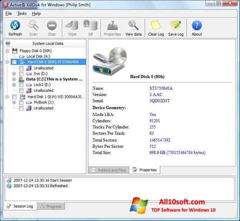 Zrzut ekranu Active KillDisk na Windows 10