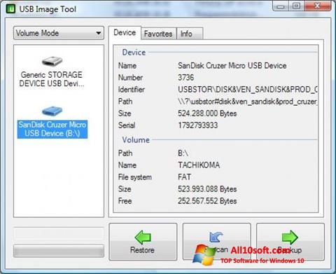 Zrzut ekranu USB Image Tool na Windows 10