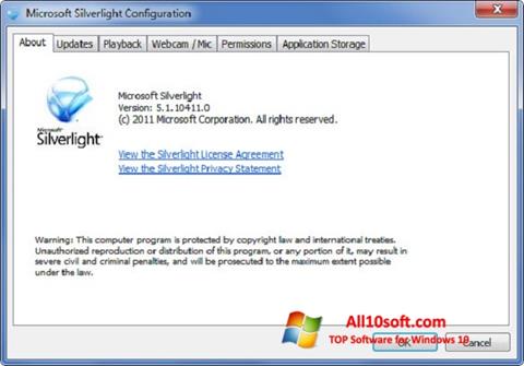 Zrzut ekranu Microsoft Silverlight na Windows 10