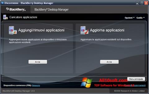 Zrzut ekranu BlackBerry Desktop Manager na Windows 10