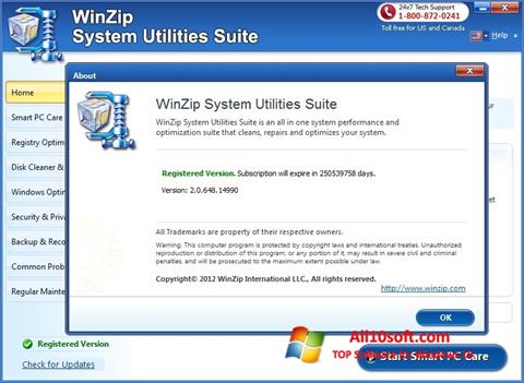 Zrzut ekranu WinZip System Utilities Suite na Windows 10