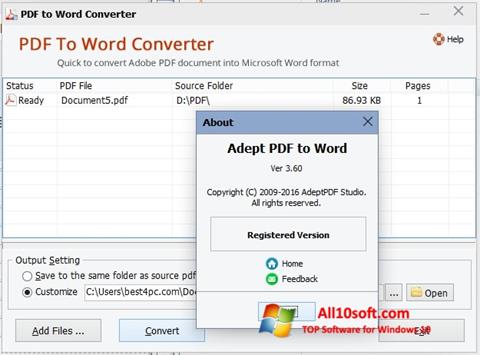 Zrzut ekranu PDF to Word Converter na Windows 10