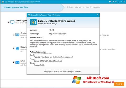 Zrzut ekranu EaseUS Data Recovery Wizard na Windows 10