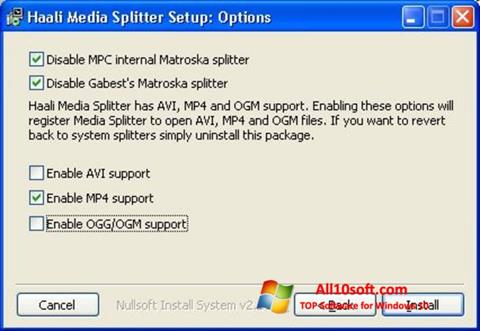 Zrzut ekranu Haali Media Splitter na Windows 10