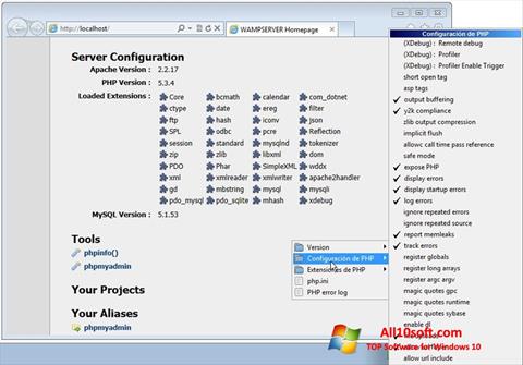 Zrzut ekranu WampServer na Windows 10