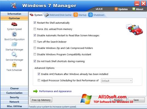 Zrzut ekranu Windows 7 Manager na Windows 10