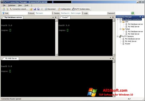 Zrzut ekranu PuTTY Connection Manager na Windows 10
