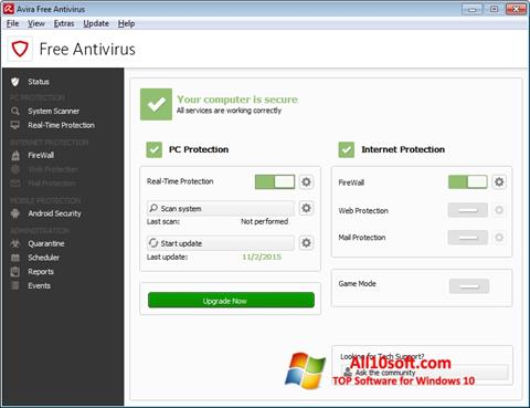 Zrzut ekranu Avira Free Antivirus na Windows 10