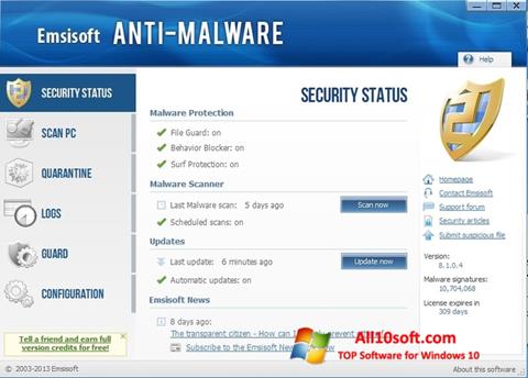 Zrzut ekranu Emsisoft Anti-Malware na Windows 10