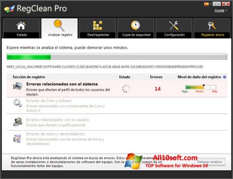 Zrzut ekranu RegClean Pro na Windows 10