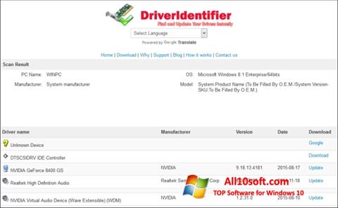 Zrzut ekranu Driver Identifier na Windows 10