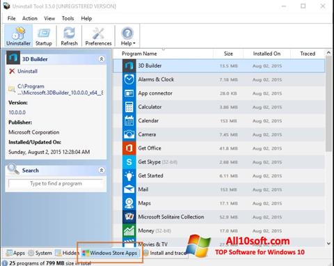Zrzut ekranu Uninstall Tool na Windows 10