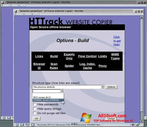Zrzut ekranu HTTrack Website Copier na Windows 10