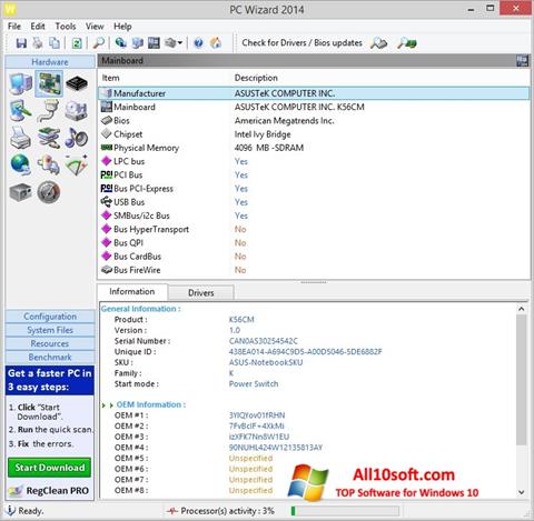 Zrzut ekranu PC Wizard na Windows 10