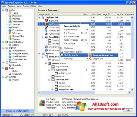 Zrzut ekranu System Explorer na Windows 10