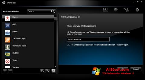 Zrzut ekranu HP SimplePass na Windows 10