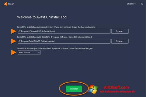 Zrzut ekranu Avast Uninstall Utility na Windows 10