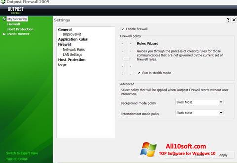 Zrzut ekranu Outpost Firewall Free na Windows 10