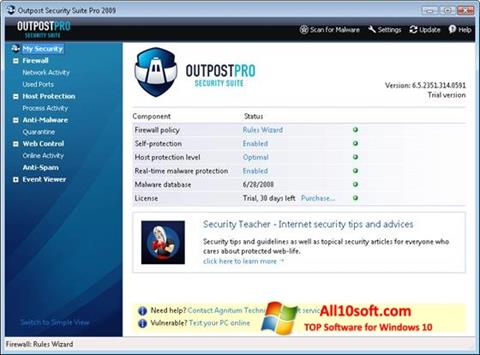 Zrzut ekranu Outpost Security Suite PRO na Windows 10