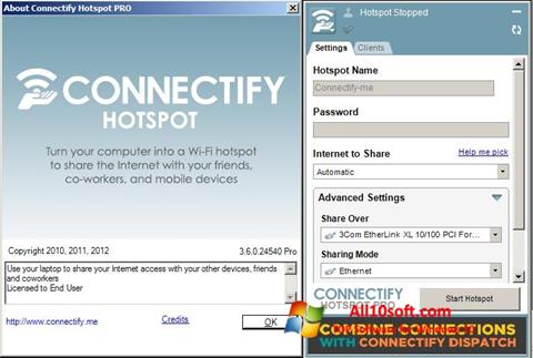 Zrzut ekranu Connectify Hotspot na Windows 10