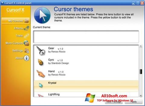 Zrzut ekranu CursorFX na Windows 10