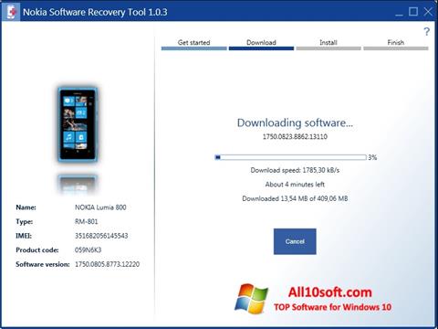 Zrzut ekranu Nokia Software Recovery Tool na Windows 10