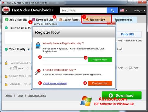 Zrzut ekranu Fast Video Downloader na Windows 10