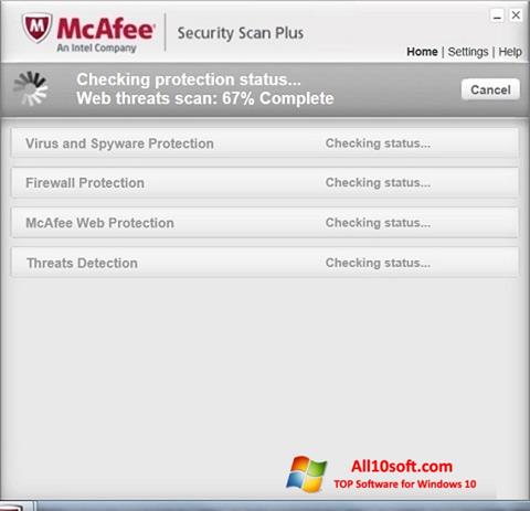 Zrzut ekranu McAfee Security Scan Plus na Windows 10