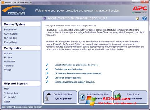 Zrzut ekranu PowerChute Personal Edition na Windows 10